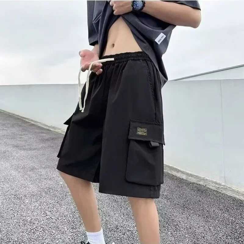 Long Baggy With Pockets Elastic Waist Loose Solid Draw String Short Pants For Men Bermuda Half Oversize Mens Cargo Shorts Wide W250705