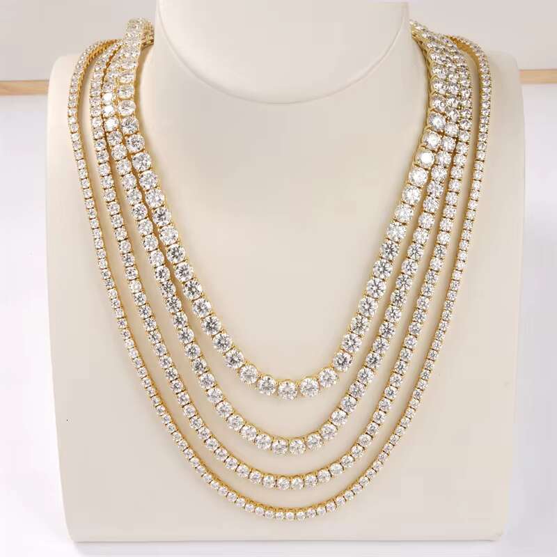 Starsgem S925 Silver Chain Tennis Necklace Round Cut DEF Moissanite Fashion Jewelry