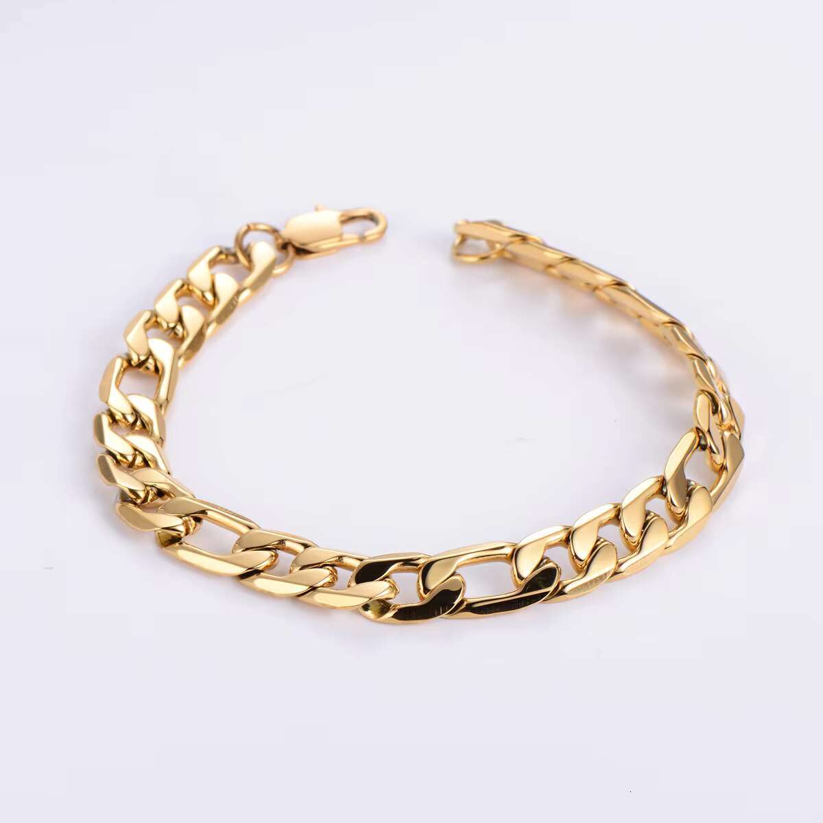 Mens Luxury 14K Gold Plated Stainless Steel Bracelet Cuban Link Curb Figaro Chain Geometric Pattern for Anniversaries