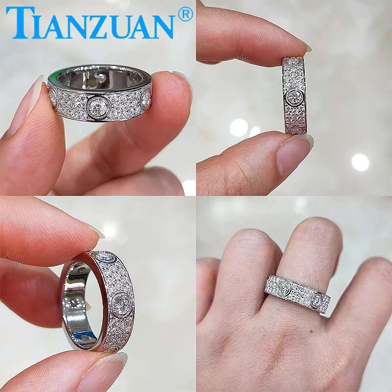 925 Silver Solid Rings Classic Love Three Rows of Luxury Eternity Ring Moissanite Diamond Wedding Engagement Ring Ladies Men