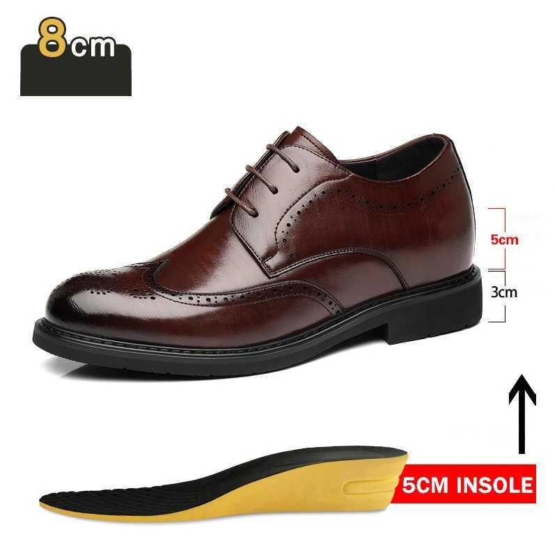 Mens Dress Brogues Elevator Shoes Platform Breathable Casual Business Luxury Genuine Leather Heightening Shoes 6 8CM Taller Man W250705