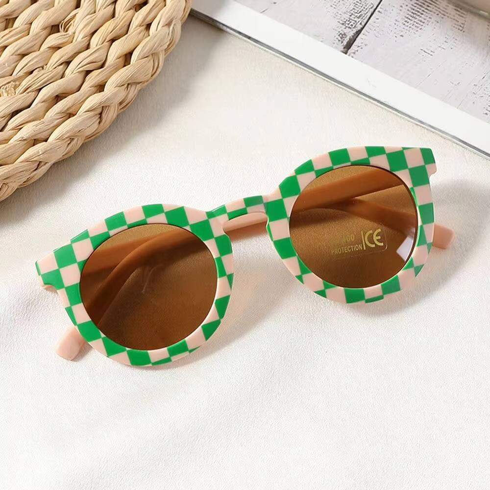 3-8Y Children Sunglasses Fashion Round Frame Checker Color Kids Protection UV400 Sun Glasses for Boys Girls ddmythur Z260305