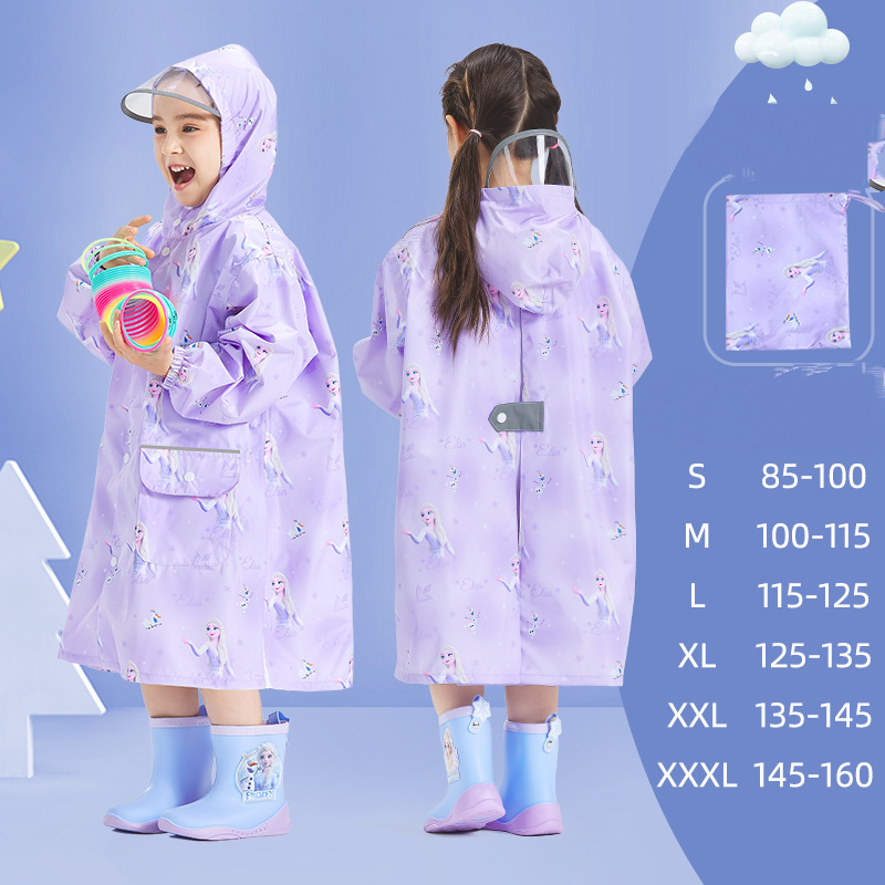 Disney boys and girls raincoat children's raincoat PU adhesive Elsa girl baby student raincoat little girl raincoat wind and rain comfortable sof