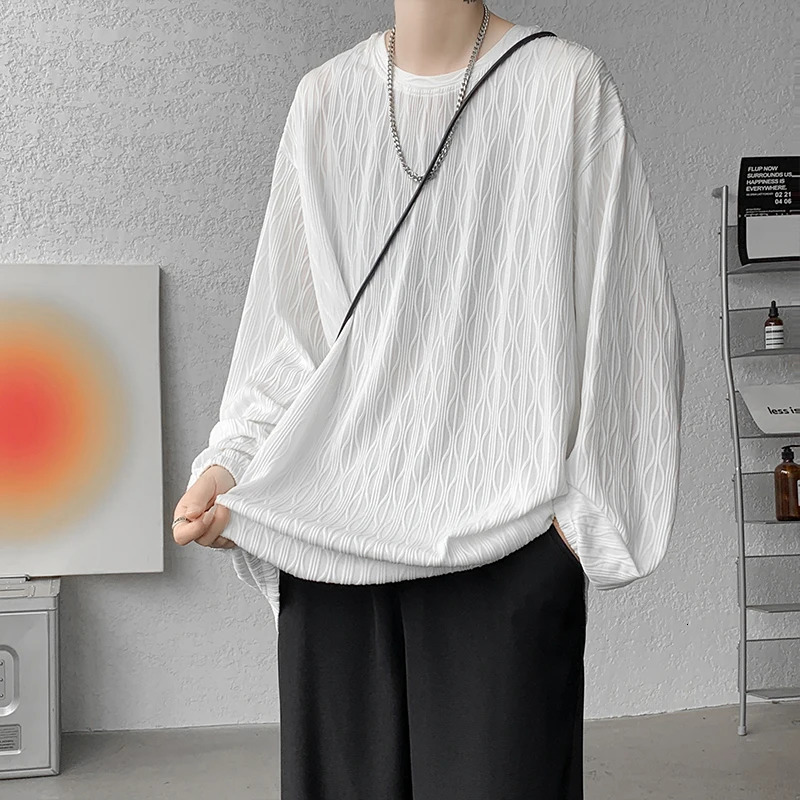 Autumn High Quality T-shirt For Men Hip Hop Long Sleeve Fashion Tops Korean Casual Solid Color Male Loose Tees 250704