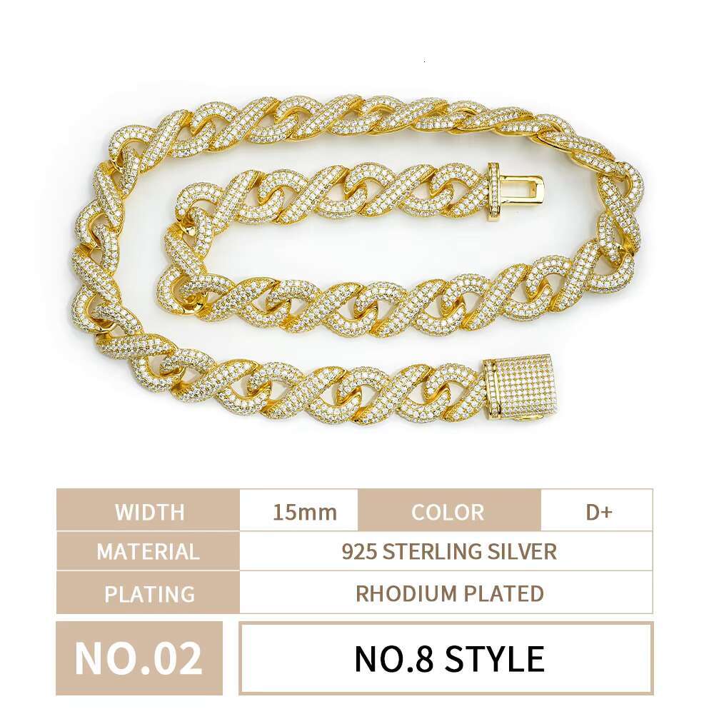 Luxury Jewelry Chain 10-20mm Miami 925 Sterling Silver Gold Plated Men Necklace Bling Bling Hiphop Jewelry Moissanite Cuban Chain High Quality