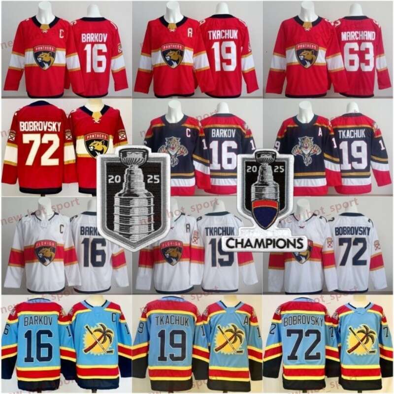 Mens 2025 New Hockey Jerseys 16 Aleksander Barkov 19 Matthew Tkachuk 63 Brad Marchand 72 Sergei Bobrovsky Red Shirts Stitched