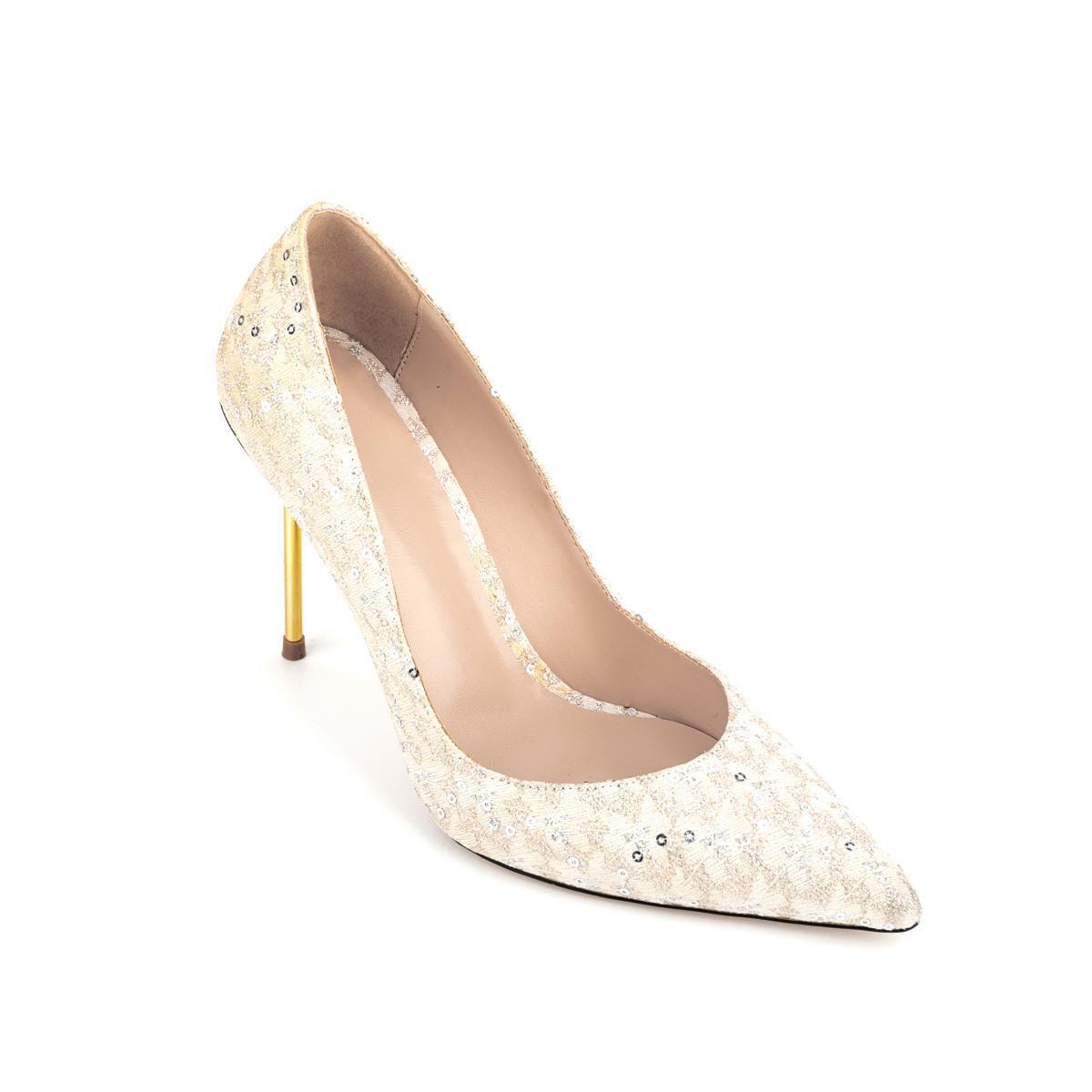 Sparkle Stiletto Pumps - Handmade Pointed Toe Dress Shoes with Glitter Fabric and Metal Heel XJ26309