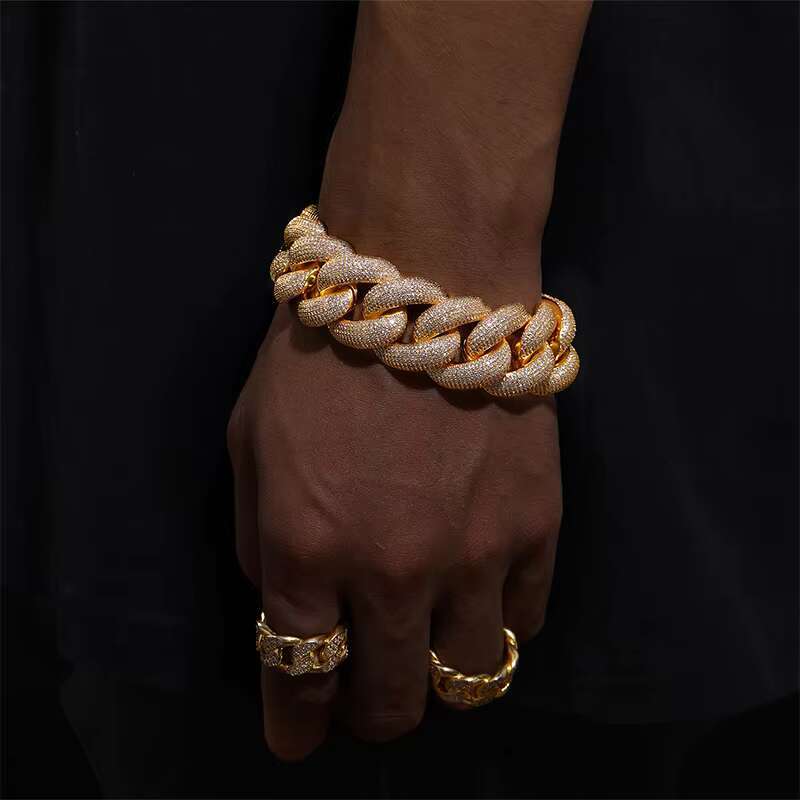 25mm 925 Sterling Silver Real Gold Plated VVS Moissanite Iced Out Cuban Link Men Bracelet Luxury Jewelry High Quality
