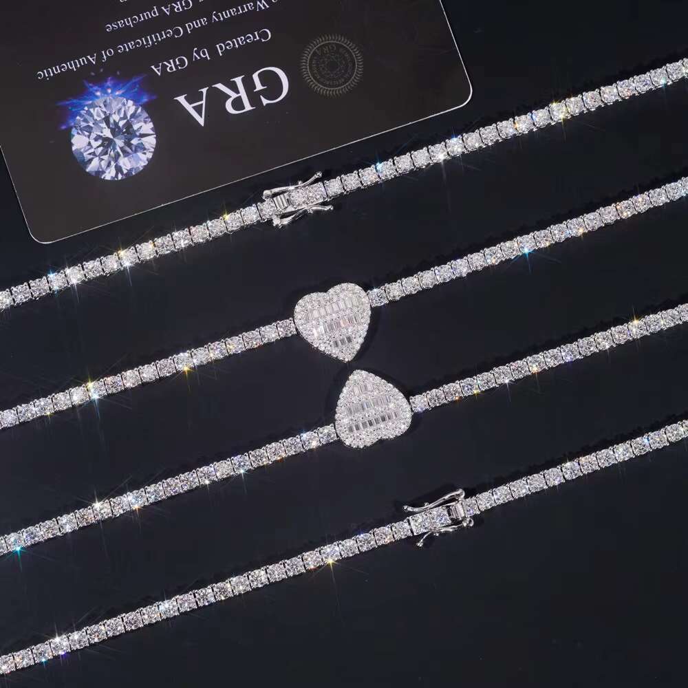 Luxury Moissanite Hearts Tennis Bracelet for Women Rhodium Plated Sterling Silver & VVS Cut