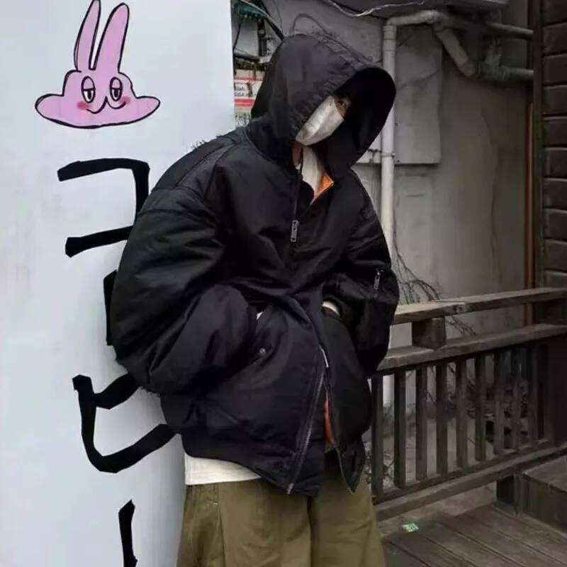 PFNW Winter New Black Cotton-Padded High Street Fashion Hooded Pocket Niche Design Cotton Jacket With Multiple Zippers 12C1161 250701 250701