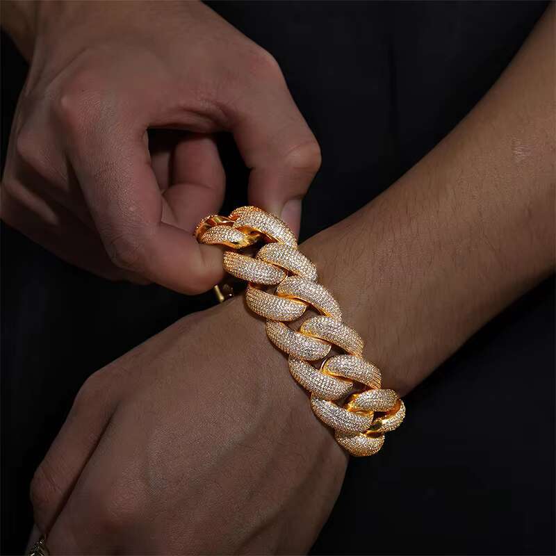 25mm 925 Sterling Silver Real Gold Plated VVS Moissanite Iced Out Cuban Link Men Bracelet Luxury Jewelry High Quality