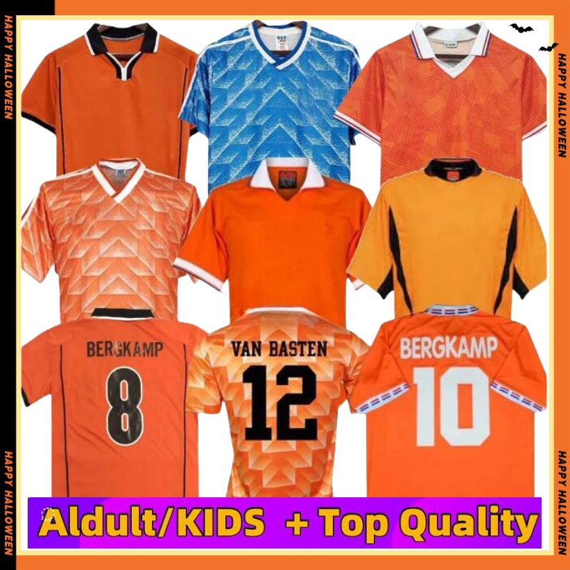 Van Basten Retro Soccer Jerseys Holland Bergkamp Gullit Rijkaard Davids Pays-Bas 1994 1990 1992 90 92 1986 1988 1989 1991 86 88 89 91 94 92 74 84 Retro Football Shirt
