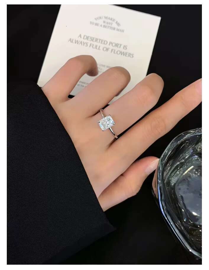 FineJewelry Simple Design 18K White Gold 1ct Radiant Cut Moissanite Diamond Solitaire Engagement Wedding Ring for Women