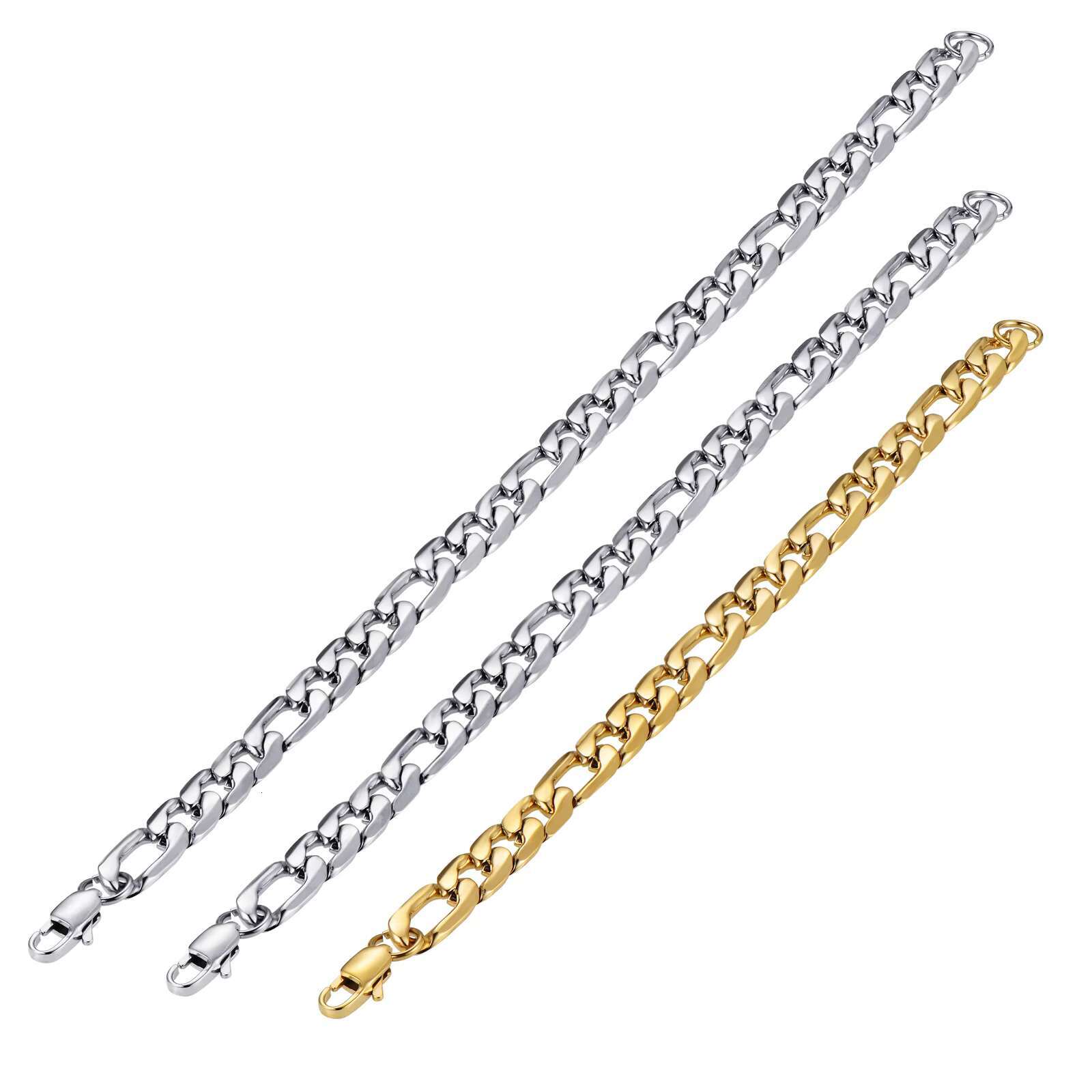 Mens Luxury 14K Gold Plated Stainless Steel Bracelet Cuban Link Curb Figaro Chain Geometric Pattern for Anniversaries
