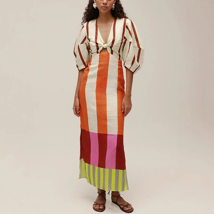 D74Foreign trade positioning printed linen dress INS casual holiday loose dress