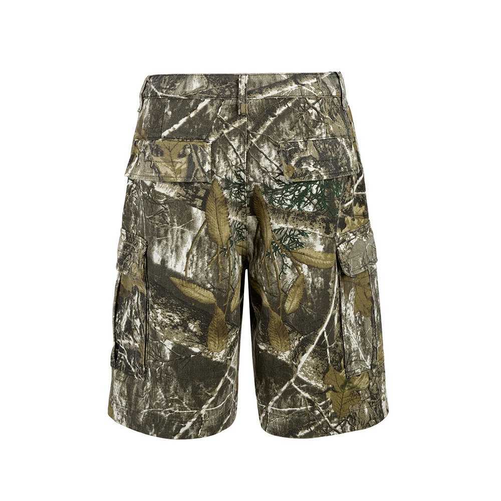 Branch and Leaf Pocket Camouflage Cargo Shorts for Men and Women Summer Baggy Jeans Streetwear Loose Denim Knee Length Pants W250705