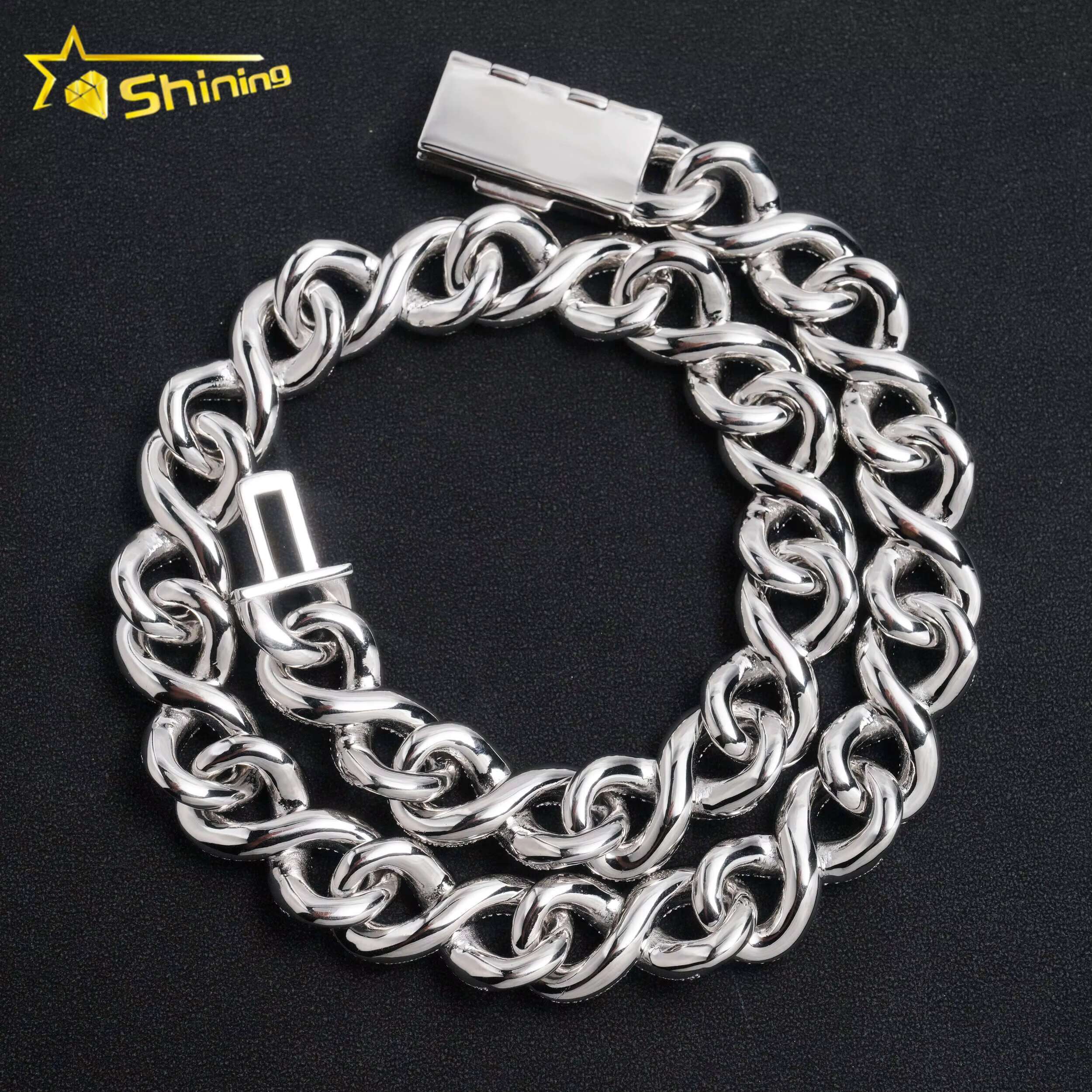 Hip Hop Jewelry Necklace Pass Diamond Tester 925 Sterling Silver Cuban Chain 18MM Infinity Link Chain