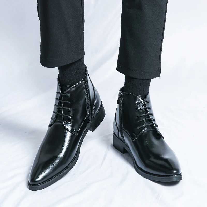 High Quality Mens Leather Oxford Ankle Boots Mens Dress Shoes Yuppie Formal Chelsea Boots Mens Trend Brogue Social Shoes W250705
