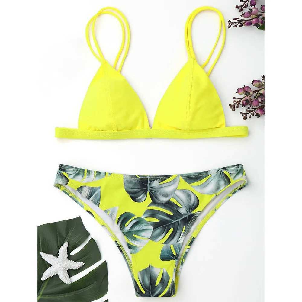 Leaves Print Bikini Set For Women Swimwear 2024 Padded Push-Up Beachwear Bather Bathing Set Beachwear Summer Bikini Set Femme XJ250624