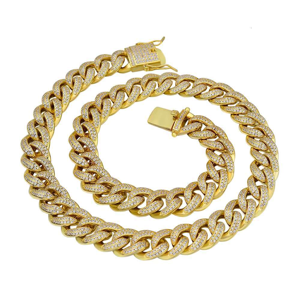 High Quality VVS Moissanite 5A Zircon 925 Silver Fashion Hiphop Jewelry Iced Out Gold Plated Cuban Link Chain for Men