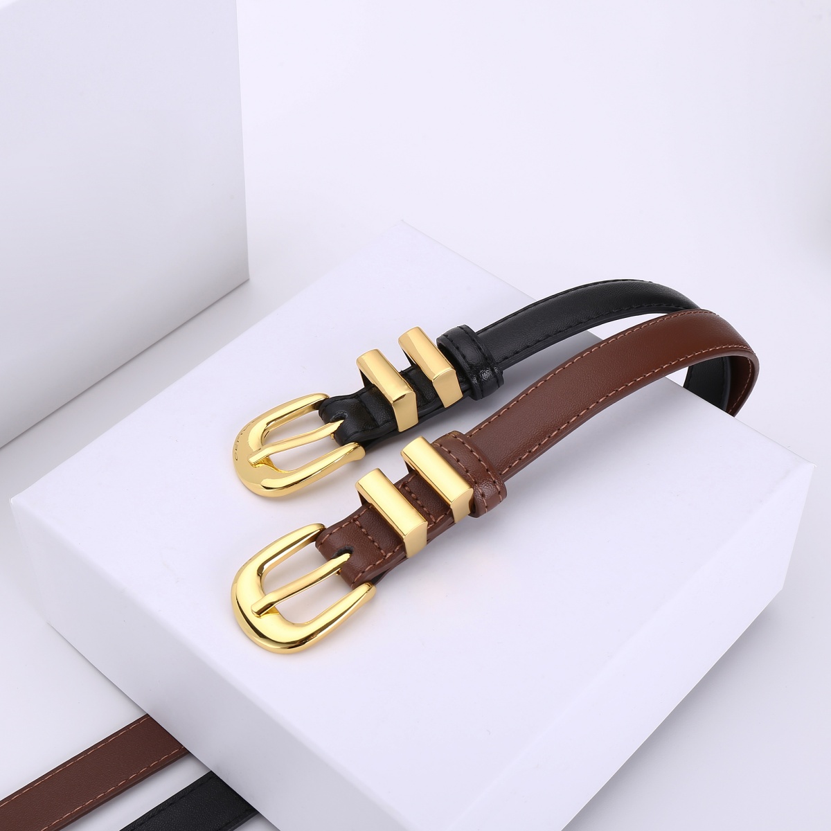 Women Designer Belt Women Belts For Woman Designer Ceinture Luxe Belt Simple Graceful Brown Classical Gold Buckle Genuine Leather Slim Fashion Accessory Waistband