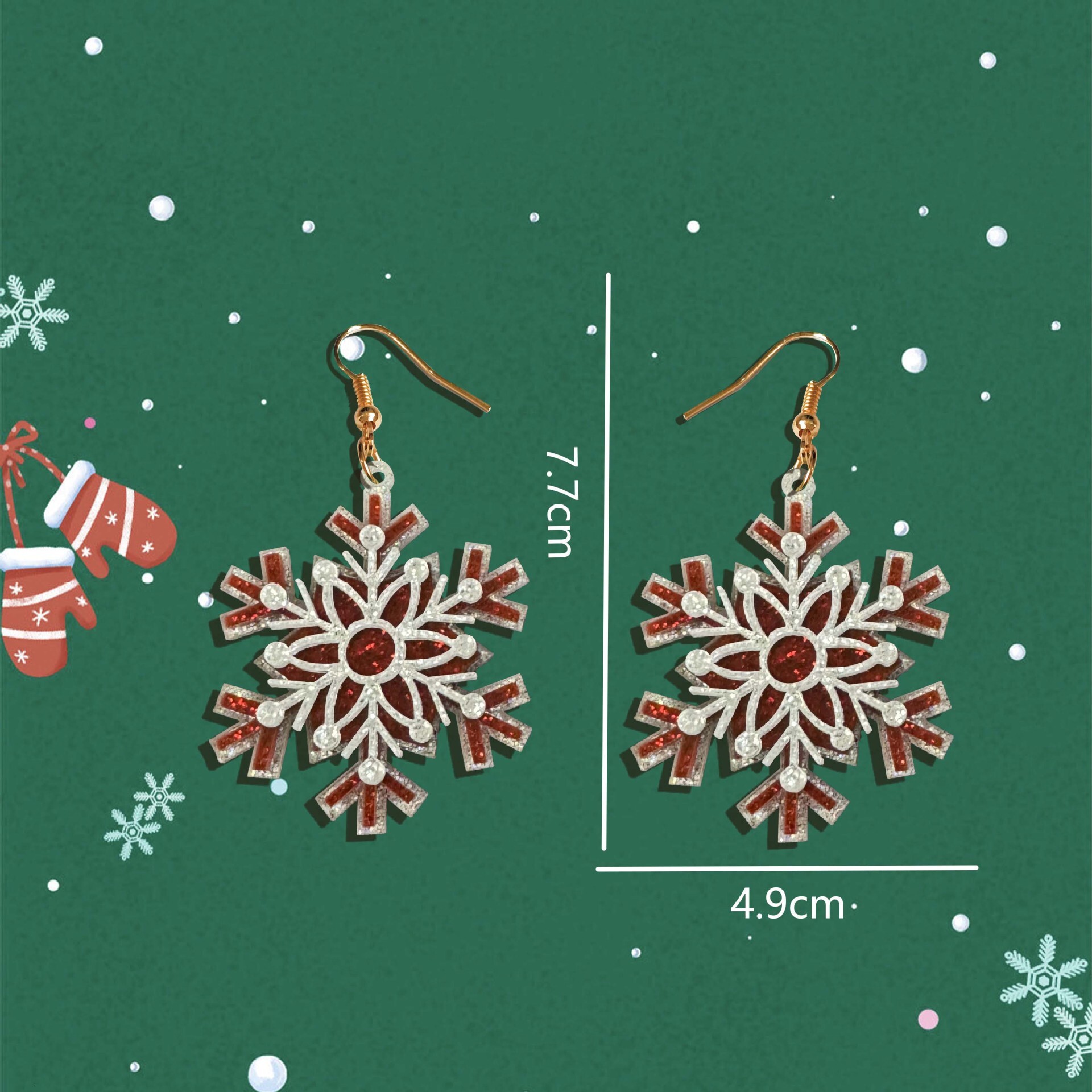 1 Pair Of Earrings Three-Layer Snowflake Glitter Acrylic Material Creative New Style Gift For Friends Or Children