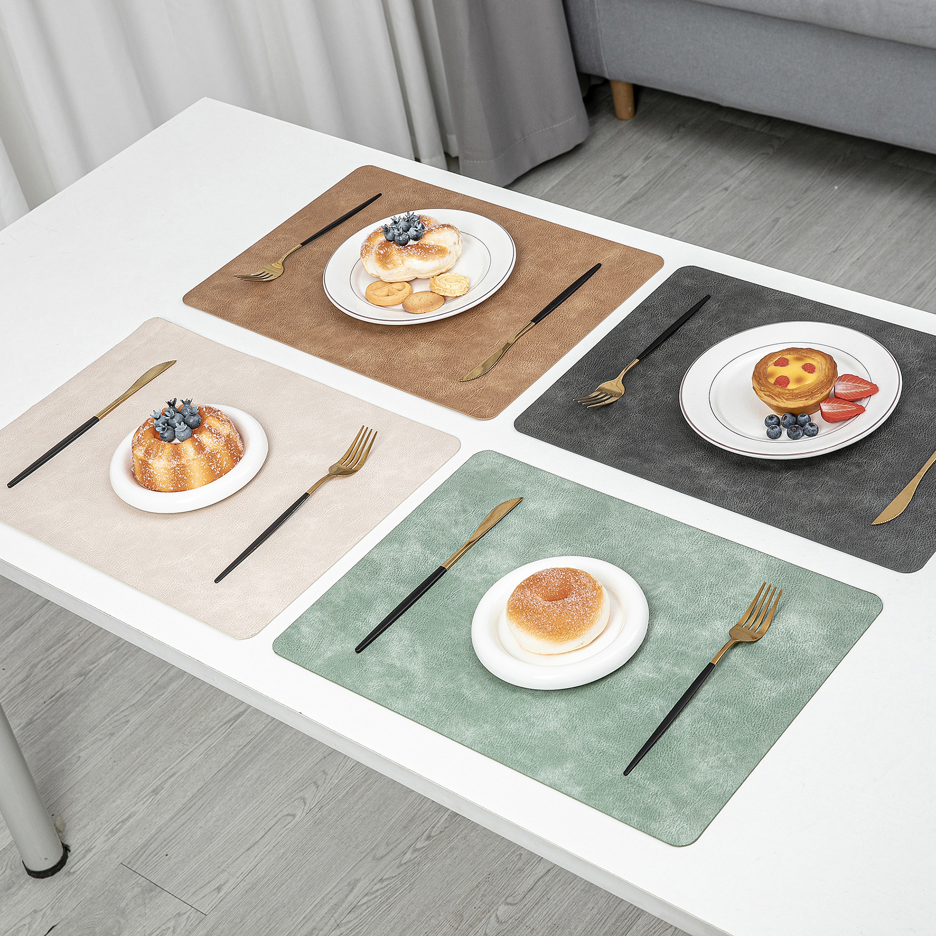 6-Pack 12"x17" Faux Leather Placemats - 100% Waterproof & Oil-Proof PU Table Mats, Heat Resistant & Reversible - Wipe Clean for Kitchen, Din
