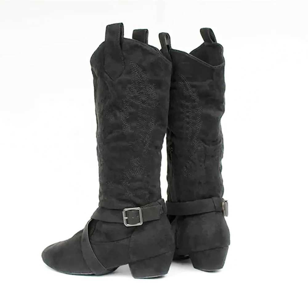 Jouncing Prescott Suede Sole Western Style Line Dancing West Coast Swing Dance Boots Z250704