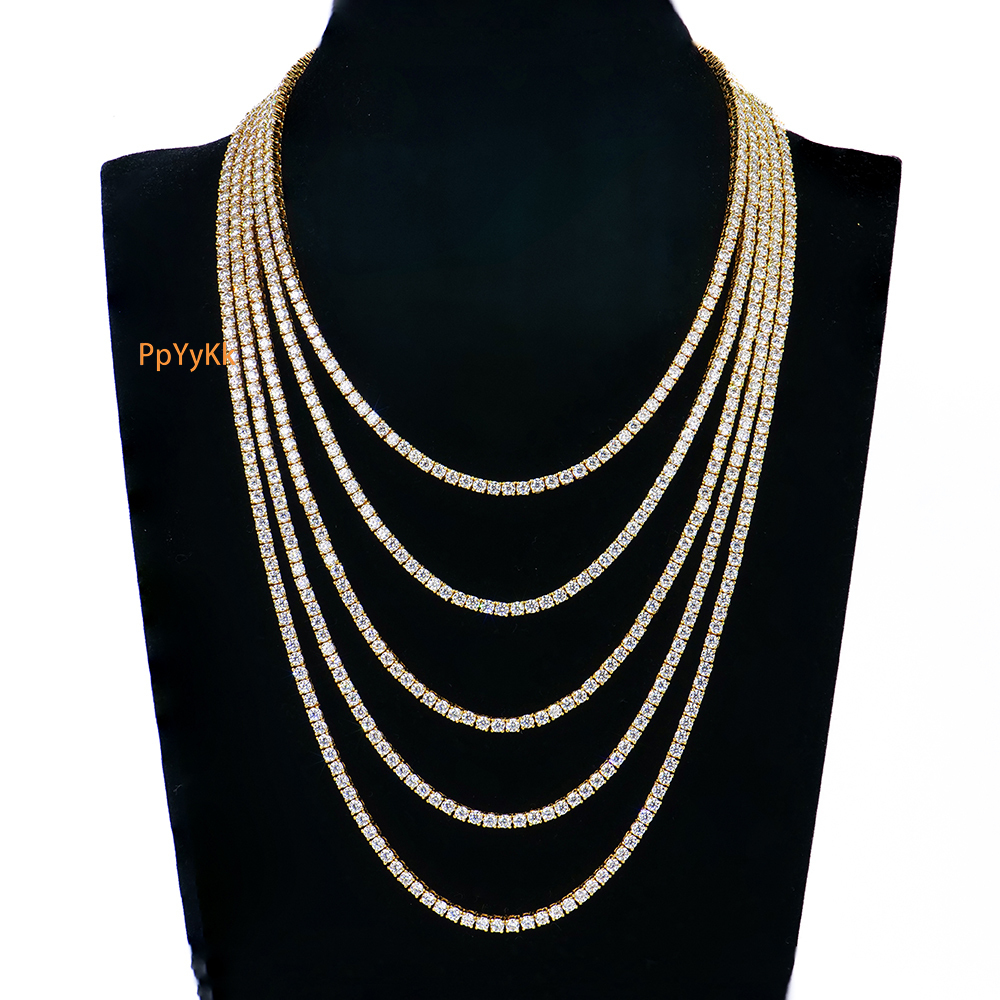 Fine Jewelry 3mm Gold Plated 925 Silver VVS Moissanite Necklace High Quality Fashion Bling Tennis Chain