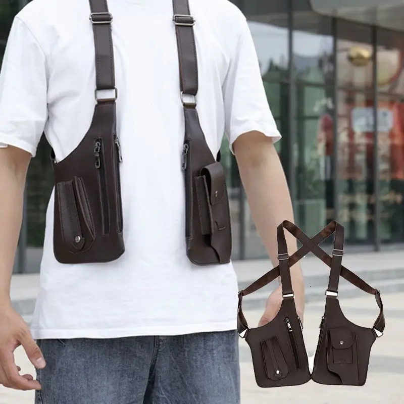 Double Shoulder Strap Multi-Pocket Outdoor Anti-Theft Fishing Bag Waterproof PU Multi-Purpose Mens Crossbody Bags 250703