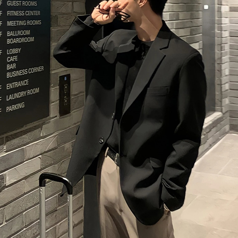 Mens Korean Casual Loose Solid Color Blazer Business Jackets Fashion Slim Fit Wedding Groom Streetwear Social Dress 250628