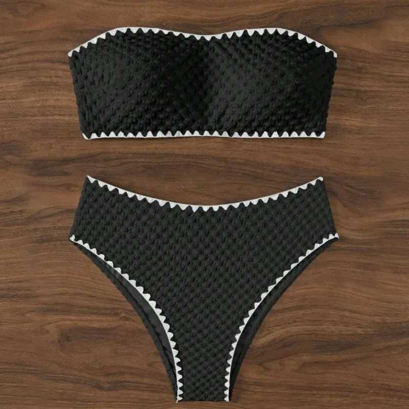 new2025 elegant strapless swimsuit womens bikini fashionable high waist split swimsuit casual beach wear swimsuit two-piece set XJ250624