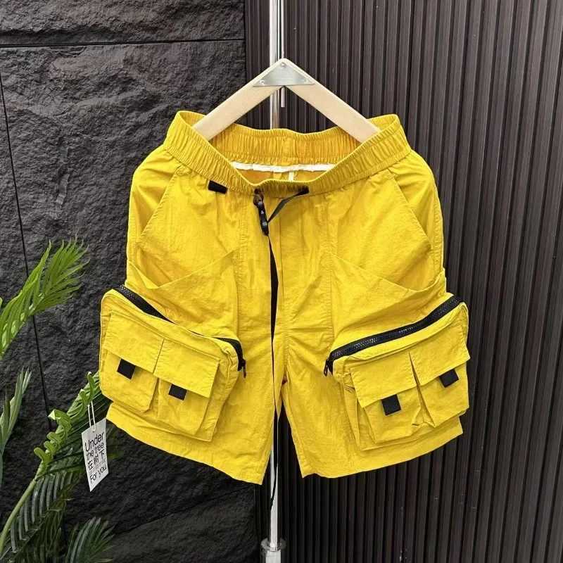 Mens Cargo Shorts Solid Multi Pocket Baggy Elastic Waist Loose Short Pants for Men Wide with Zipper Elegant Big and Tall Nylon W250705