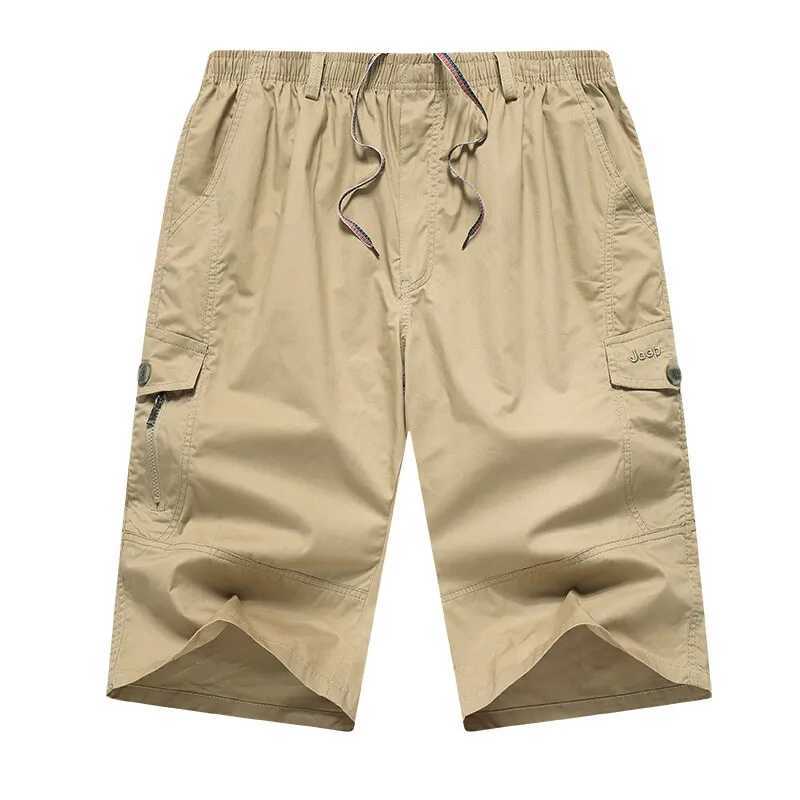 Mens Cargo Shorts 3/4 Below Knee Cotton Drawstring Running Shorts Outdoor Relaxed Fit Casual Sport Hiking Fishing Jogger Shorts W250705