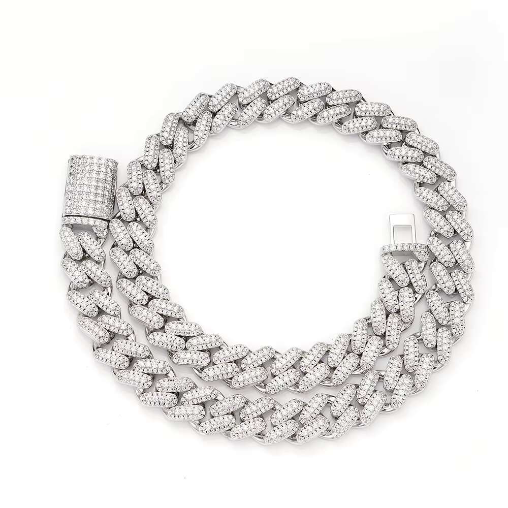 Hip Hop Classic Gold Plated 925 Silver Cuban Link Chain Necklace Iced Out VVS Moissanite Diamond for Men