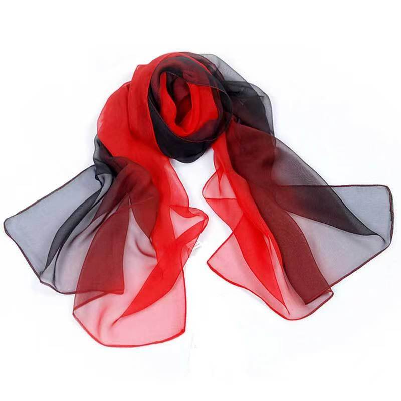 K1244 Gradient silk scarf women summer air conditioning shawl beach towel dual-purpose versatile Korean long scarf chiffon sunscreen scarf
