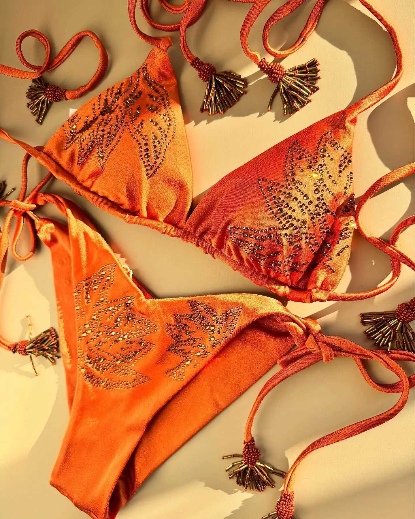 2025 New Sexy High-Cut Organza Bikini Set with Gold Accents Women Swimwear Bathing Suit New Color Match Holiday Beachwear XJ250624