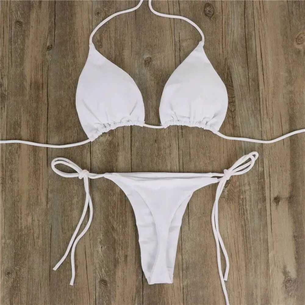 Women Thong Bikini Set Side Lace-up Sexy Swimsuit Bandage Neck Tie Swimwear Adjustable Brazilian Style Bikini Underwear XJ250624