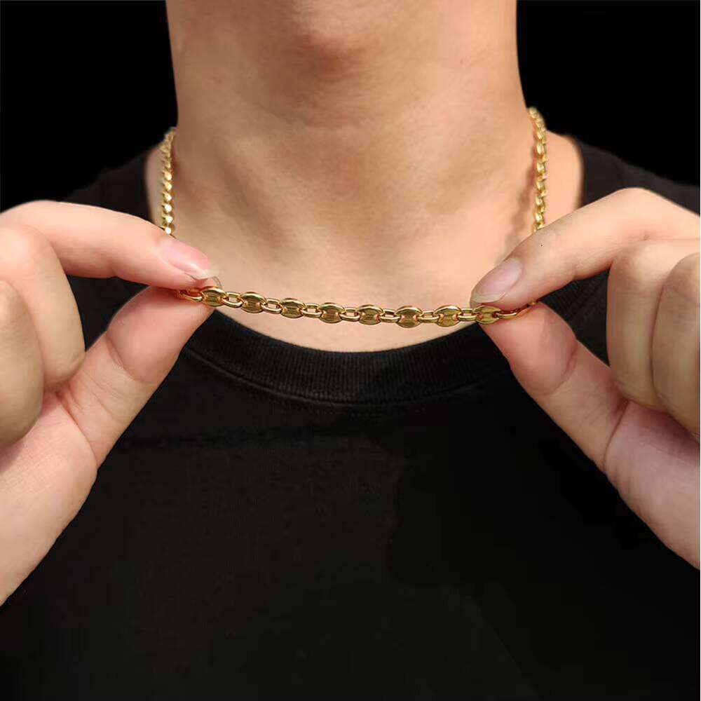 Nuoya Fashion Hip Hop Jewelry Gold Plated Men Stainless Steel Coffee Bean Link Chain Necklace