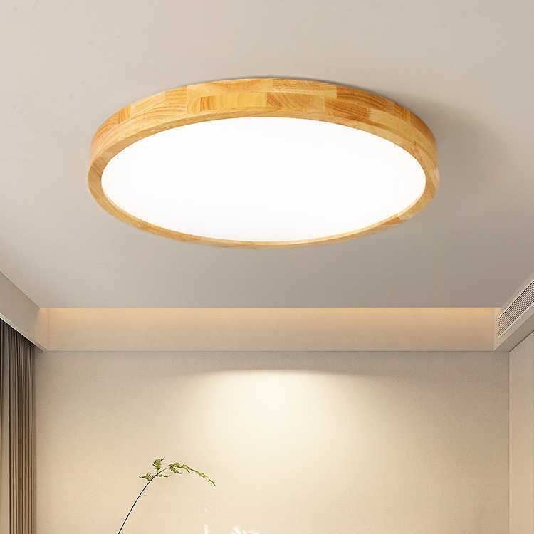 Nordic Solid Wood Ceiling Light with LED Illumination - Circular Design for Bedrooms & Dining Rooms Japanese Style Wooden Surface mounted