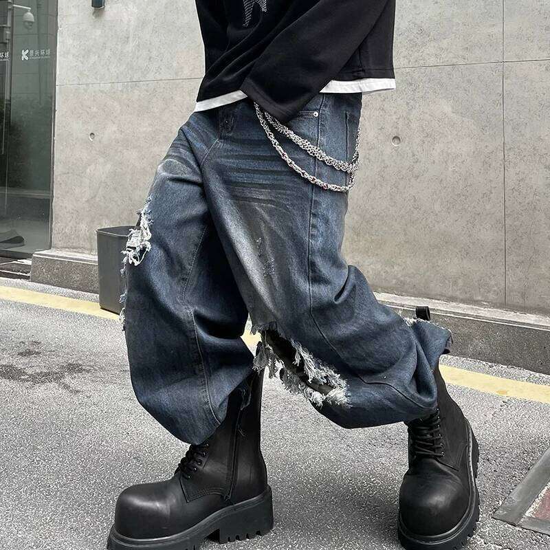 PFNW American Vintage High Street Patch Holes Camouflage Jeans Men And Women Loose Straight Drape Denim Long Pants New 12C2236 250701 250701