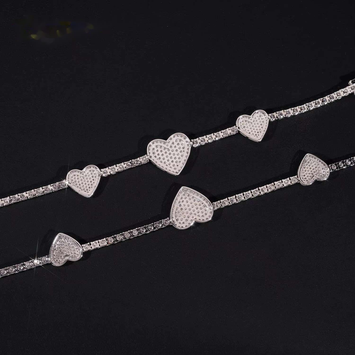 Fine Jewelry Fashion Heart Necklace 925 Pure Silver 3mm High Quality VVS Moissanite Tennis Necklace GRA Certified