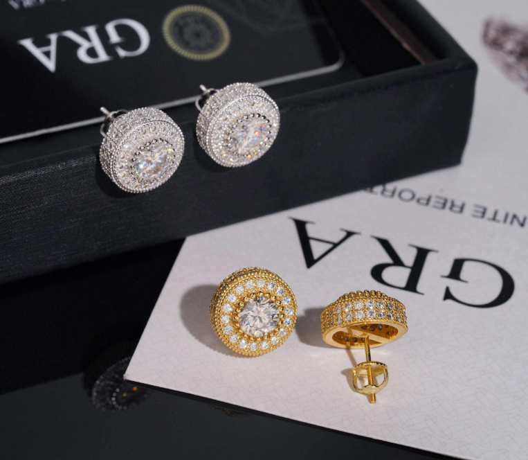 VVS Moissanite Hip Hop Earring 13MM Pass Diamond Test Gold Plated S925 Screw Back Stud Earring Fast Shipping