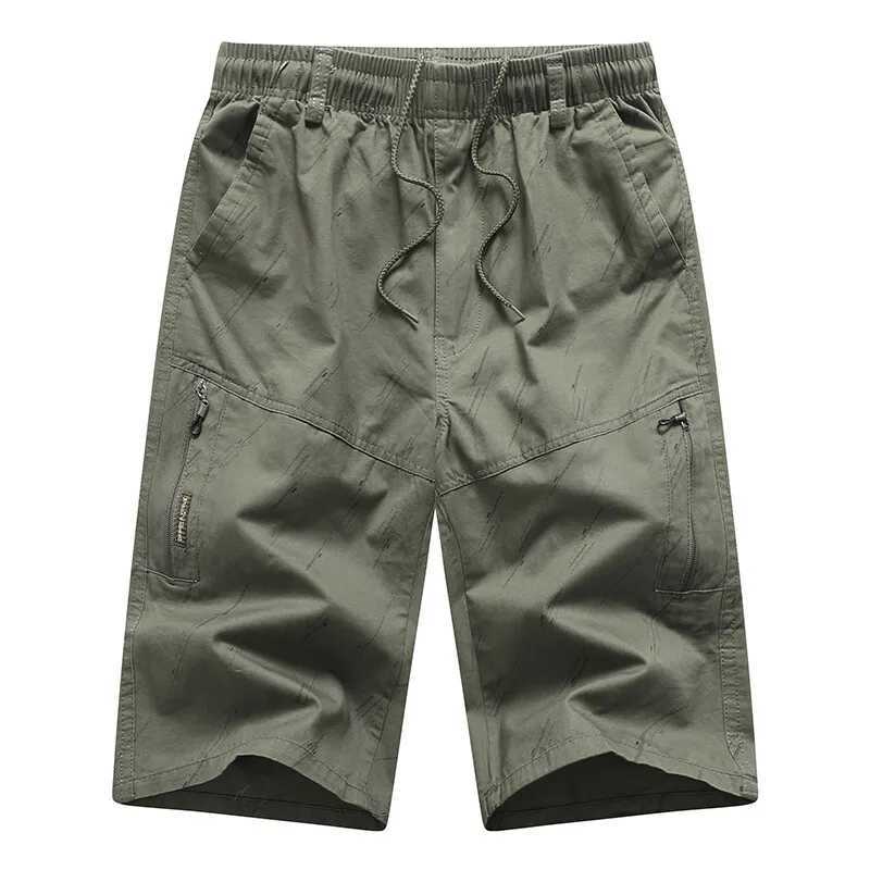 Mens Cargo Shorts Elastic Waist Hiking Pants Zipper Pocket Summer Cotton Shorts Climbing Jogger Sportswear W250705