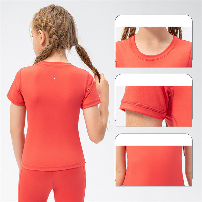 LM Kids Yoga Shirts Short Sleeve for Girls Crew Neck Breathable Seamless Quick Dry Children's Fintness Sports Summer T Shirt 23207