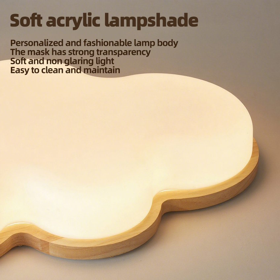 Full Spectrum Cloud Cream Wooden Ceiling Lamp for Kids' Bedrooms with Smart Features Eco-friendly Rustic Design LED Pendant Chandelier with Adjus