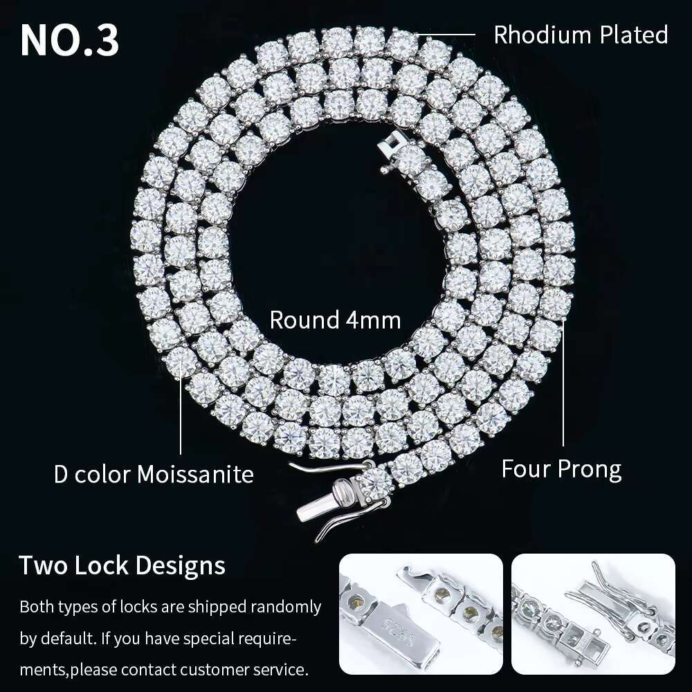 Designer Necklace 4mm Unisex Hip Hop Bling Jewelry Iced Out 925 Sterling Silver GRA VVS Moissanite Tennis Chain High Quality