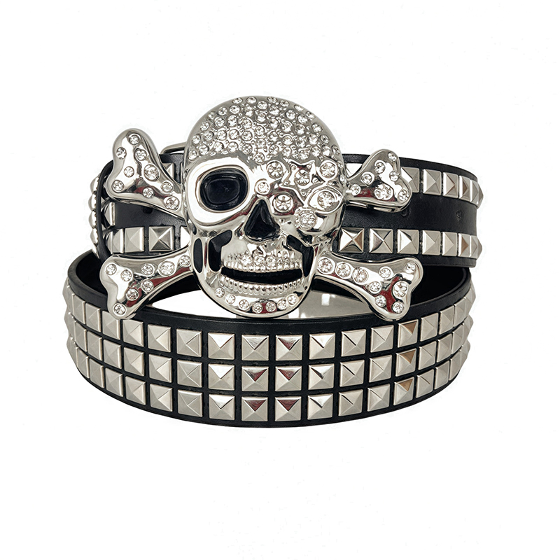 OOTD subculture gothic rivet belt punk skull rhinestone belt men and women street dance belt
