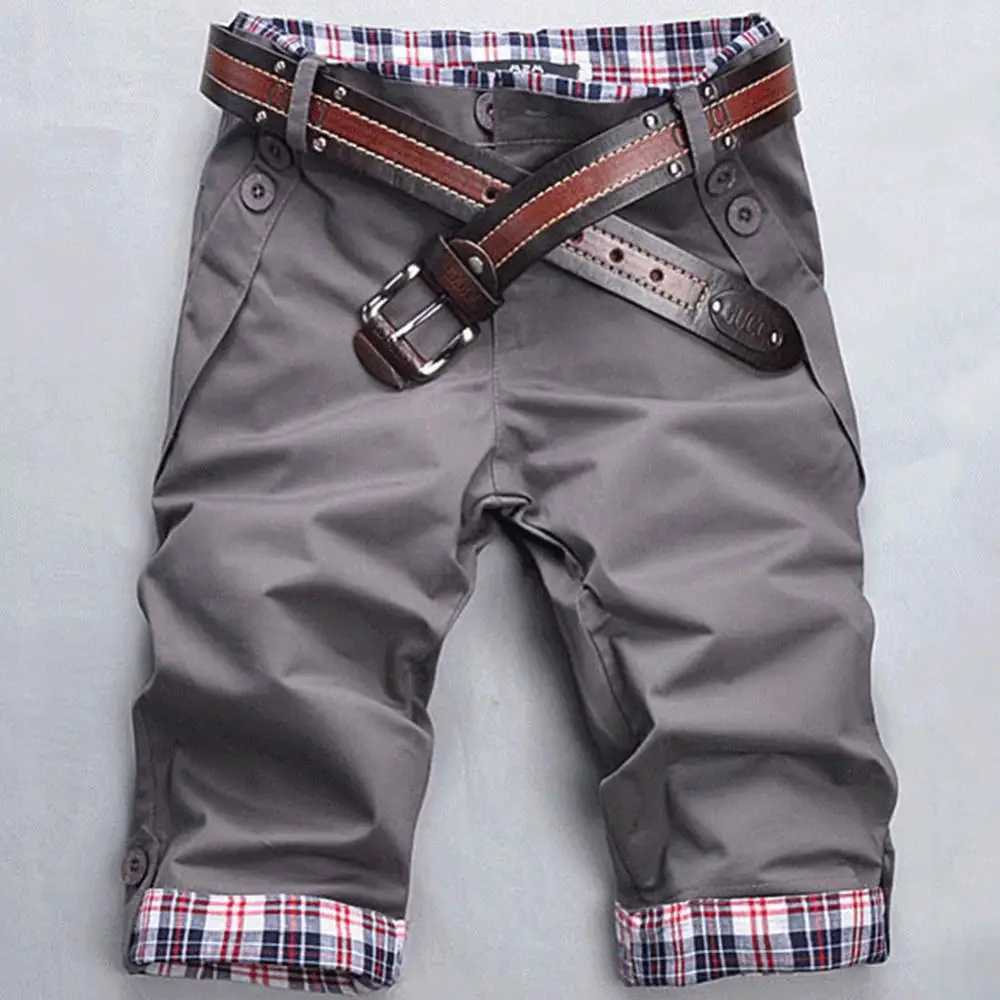 Summer Beach Casual Men Plaid Patchwork Turn Up Cuff Shorts Fifth Pants Trousers Fashion Men Shorts Casual Slim Fit Plaid Shorts W250705