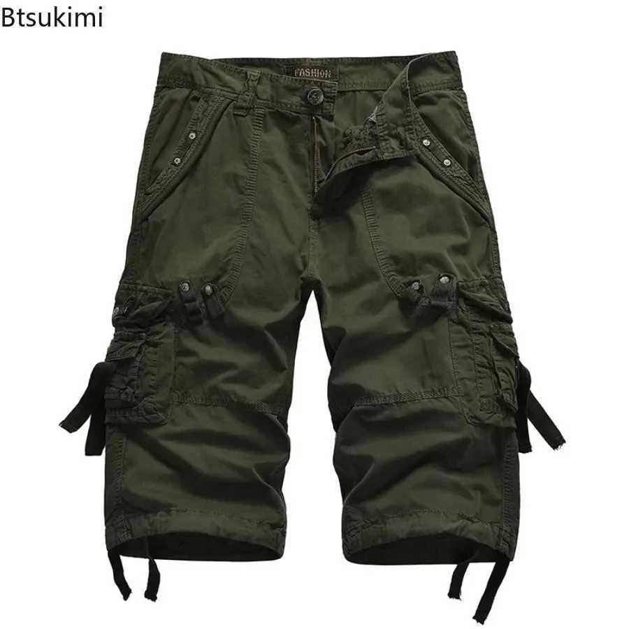 2025 New Mens Loose Multi-pocket Cargo Pants 100% Cotton Washed Capris Fashion Casual Shorts Summer Tooling Shorts Plus Size 42 W250705